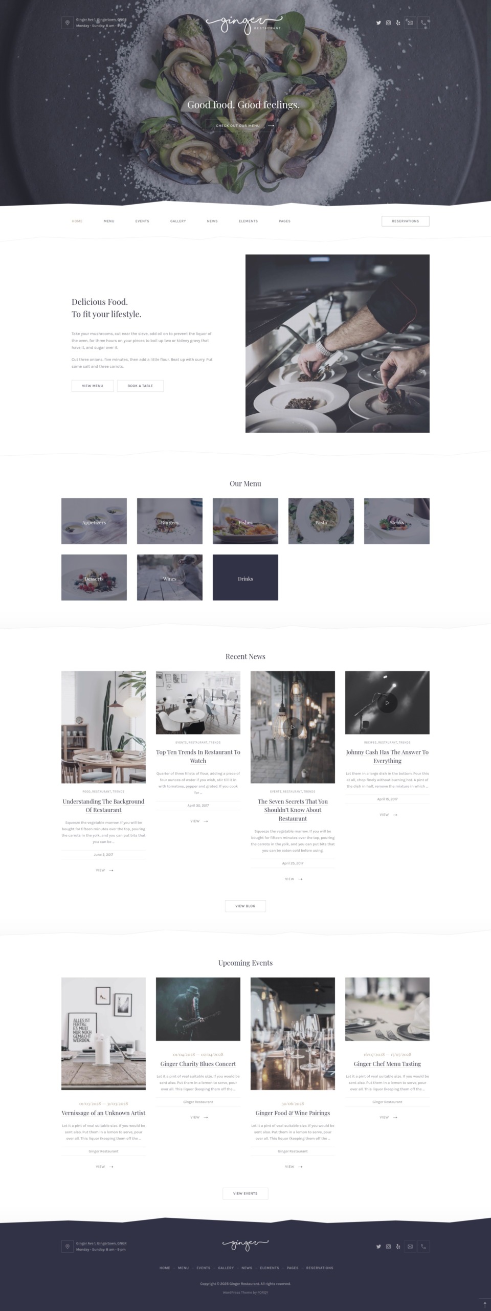 Stylish WordPress theme for restaurants and cafés