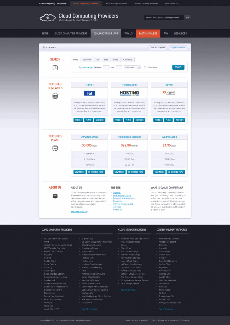 Cloud Providers Comparison Platform Web Design