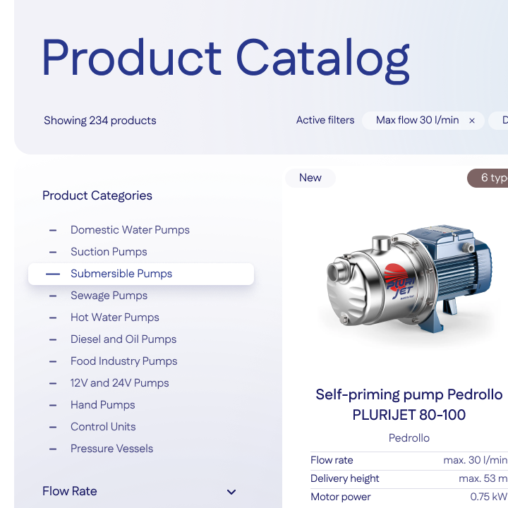 Pump Seller Web Design Prototyping and WordPress Development - Product Catalog Filtering
